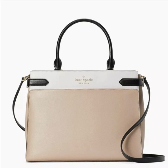 kate spade Handbags - Kate Spade Medium Satchel Purse Staci Colorblock WKRU6952 Black Cream Tan White